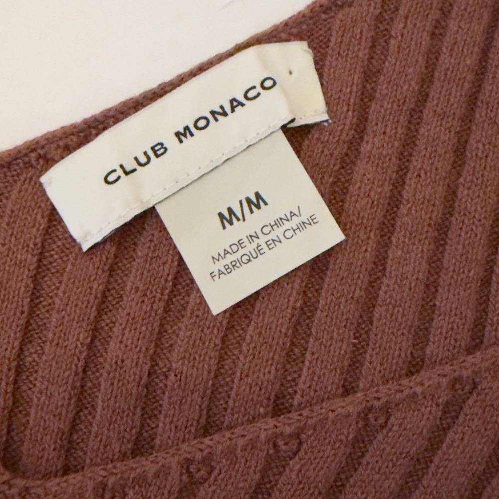 NWOT Club Monaco Ribbed Linen Blend V-Neck Tank Top Brown Ring Strap Medium - Picture 6 of 9